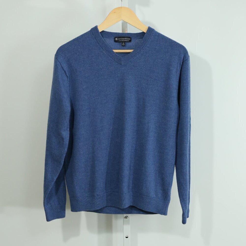 Hart Schaffner Marx Men’s Merino Wool Sweater Blue V-Neck Pullover Size M